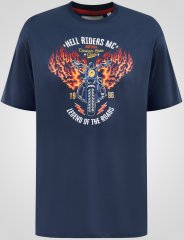 D555 Hockney T-shirt med Motorcykeltryk Marineblå