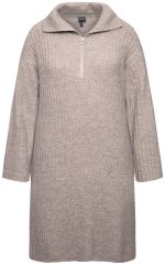 Ulla Popken 831589 Langærmet strikket kjole med rullekrave Grå