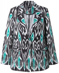 Ulla Popken 839961 Mønstret blazer i hørblanding Sort