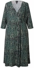 Ulla Popken 841839 Dyreprintet jerseykjole med 3/4-ærmer Mørkegrøn