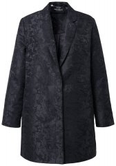 Ulla Popken 848099 Blomstret jacquardblazer med skjult knaplist Sort