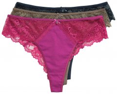 Ulla Popken 848522 Stringtrusser med blonde 3-pak Mørklilla