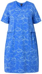 Ulla Popken 850204 Mønstret T-shirtkjole med flæser Blå