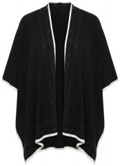 Ulla Popken 851127 Åben strikponcho med similikant Sort