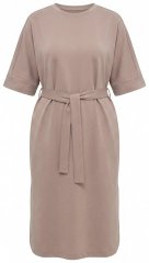 Ulla Popken 852288 Kortærmet midikjole med bindebælte Lysebrun