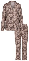 Ulla Popken 852649 Mønstret pyjamas med skjortekrave Brun