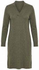 Ulla Popken 853077 Langærmet strikket kjole med V-hals Khaki