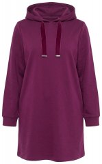 Ulla Popken 853652 Langærmet sweatkjole med hætte Bærrød