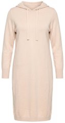 Ulla Popken 853669 Langærmet strikket kjole med hætte Beige