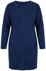Ulla Popken 853877 Blomstret sweatkjole Mørkeblå