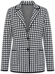 Ulla Popken 855173 Strikket ternet blazer Benhvid