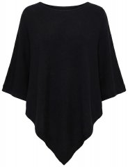 Ulla Popken 855277 Strikponcho med spids kant og bådudskæring Sort