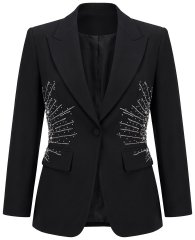 Ulla Popken 855550 Taljeret blazer med glimtsten Sort
