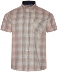 Kam Jeans 6382 Kortærmet Tekstureret Ternet Skjorte Beige