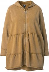 Ulla Popken Tiered Flounce Panel Zip Up Hoodie Mocha Brown