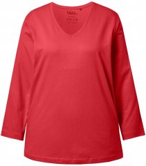 Ulla Popken Back To Basics V-Neck Relaxed Fit Cotton Tee Salsa Red
