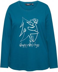 Ulla Popken Metallic Graphic Holiday Tee Teal