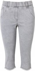 Ulla Popken Denim Fringed Hem Capris Grey