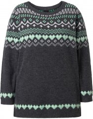 Ulla Popken Norwegian Style Pastel Tone Long Sleeve Sweater Dark Grey Melange