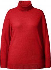 Ulla Popken Turtleneck Ribbed Trim Long Sleeve Sweater Salsa Red