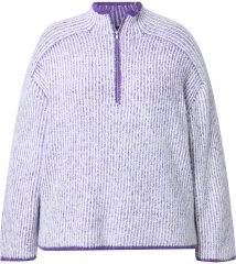 Ulla Popken Striped Knit Long Sleeve Troyer Collar Sweater Purple