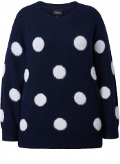Ulla Popken Fluffy Polka Dot Sweater Ink Blue