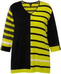 Ulla Popken Mixed Stripe 3/4 Sleeve Colorblock Sweater Apple Green