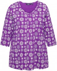 Ulla Popken Snowflake Print 3/4 Sleeve A-Line Tee Dark Purple