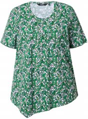 Ulla Popken Floral Pointed Hem Short Sleeve Tee Green