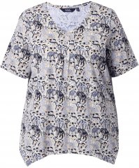 Ulla Popken Half-sleeve A-line V-neck Pointed Hem Animal Pattern T-shirt Moss