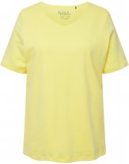 Ulla Popken Double Layer Rounded V-Neck Slim Fit Tee Lemon Yellow