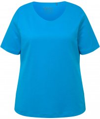 Ulla Popken Double Layer Rounded V-Neck Slim Fit Tee Sapphire Blue