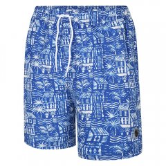 Espionage SW097 Badeshorts med Hawaii-print Kongeblå/Hvid