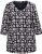 Ulla Popken Snowflake Print 3/4 Sleeve A-Line Tee Black - Trykte T-shirts til kvinder - Printede T-shirts til Damer