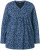 Ulla Popken Geometric Print 3/4 Sleeve Pleated Tee Navy Blue - Trykte T-shirts til kvinder - Printede T-shirts til Damer