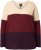 Ulla Popken Cable Knit Block Stripe V-Neck Sweater Dark Ruby - Hættetrøjer og sweatshirts - 