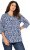 Ulla Popken Floral 3/4 Sleeve V-Neck A-Line Tee Blue - T-shirts - T-shirts til kvinder