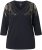 Ulla Popken Feather Beadwork 3/4 Sleeve Top Black - Trykte T-shirts til kvinder - 