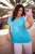 Ulla Popken Metallic Animal Cap Sleeve Graphic Tee Deep Aqua - Trykte T-shirts til kvinder - Printede T-shirts til Damer