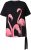 Ulla Popken Flamingo Short Sleeve Graphic Tee Black - Trykte T-shirts til kvinder - 