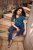 Ulla Popken Tile Print Short Sleeve Pleated Tee Teal - Trykte T-shirts til kvinder - Printede T-shirts til Damer