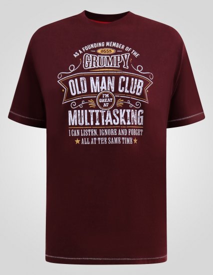 D555 Baldwin Grumpy Old Man Club Print Crew Neck T-shirt Burgundy/ Black Twist - T-shirts - T-shirts i store størrelser - 2XL-14XL