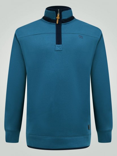 D555 Conway 1 1/4 Zip Neck Fleece Sweatshirt With Bear Logo Teal - Trøjer og hættetrøjer - Trøjer og Hættetrøjer i store størrelser - 2XL-14XL