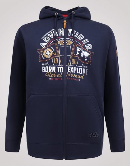 D555 Hector Adventurer Printed Zip Through Hoody Mørkeblå - Trøjer og hættetrøjer - Trøjer og Hættetrøjer i store størrelser - 2XL-14XL