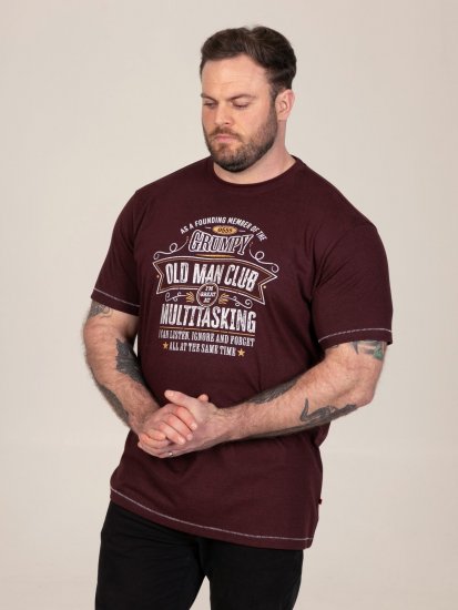 D555 Baldwin Grumpy Old Man Club Print Crew Neck T-shirt Burgundy/ Black Twist - T-shirts - T-shirts i store størrelser - 2XL-14XL