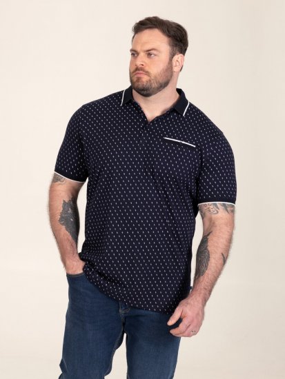 D555 Reid AOP Polo With Jacquard Collar, Pocket And Cuffs Mørkeblå - Polotrøjer - Polotrøjer 2XL-8XL