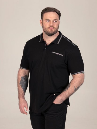 D555 Potts Jersey Polo With Jacquard Collar & Cuffs Sort - Polotrøjer - Polotrøjer 2XL-8XL