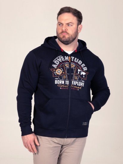 D555 Hector Adventurer Printed Zip Through Hoody Mørkeblå - Trøjer og hættetrøjer - Trøjer og Hættetrøjer i store størrelser - 2XL-14XL