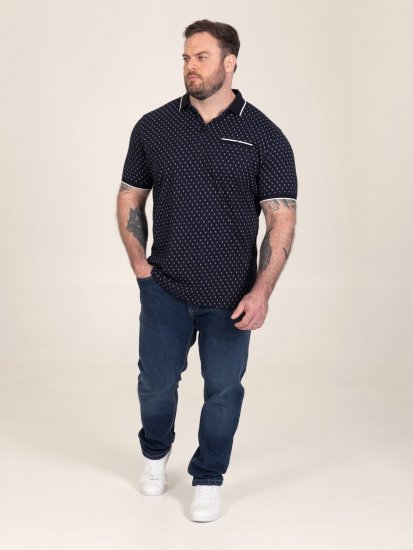 D555 Reid AOP Polo With Jacquard Collar, Pocket And Cuffs Mørkeblå - Polotrøjer - Polotrøjer 2XL-8XL