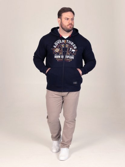 D555 Hector Adventurer Printed Zip Through Hoody Mørkeblå - Trøjer og hættetrøjer - Trøjer og Hættetrøjer i store størrelser - 2XL-14XL